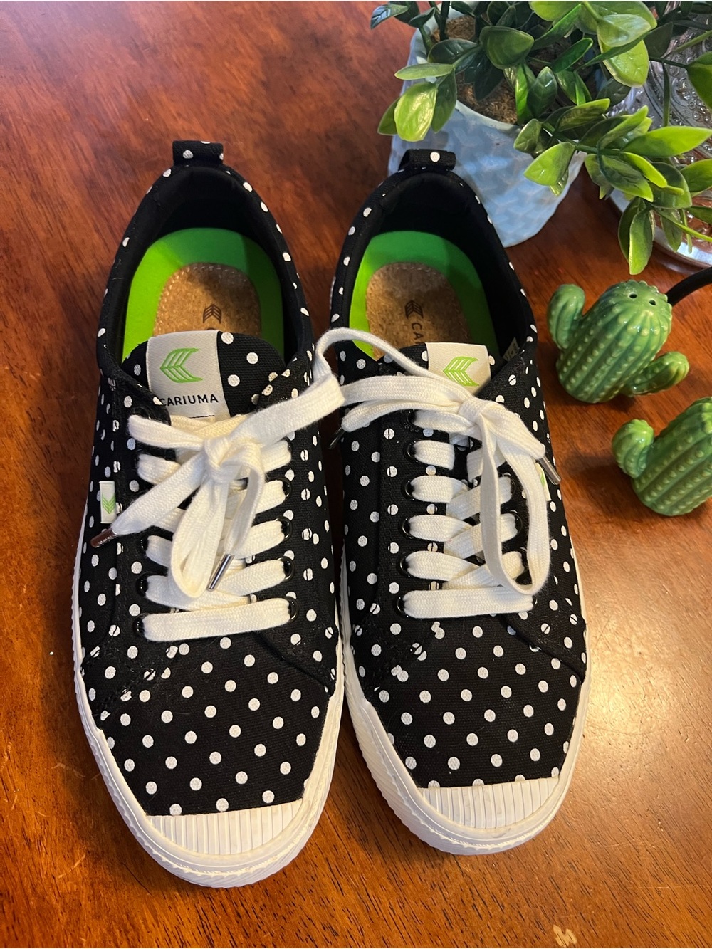 Cariuma Polka Dot Sneakers | Black White Canvas Low Top Casual Shoes